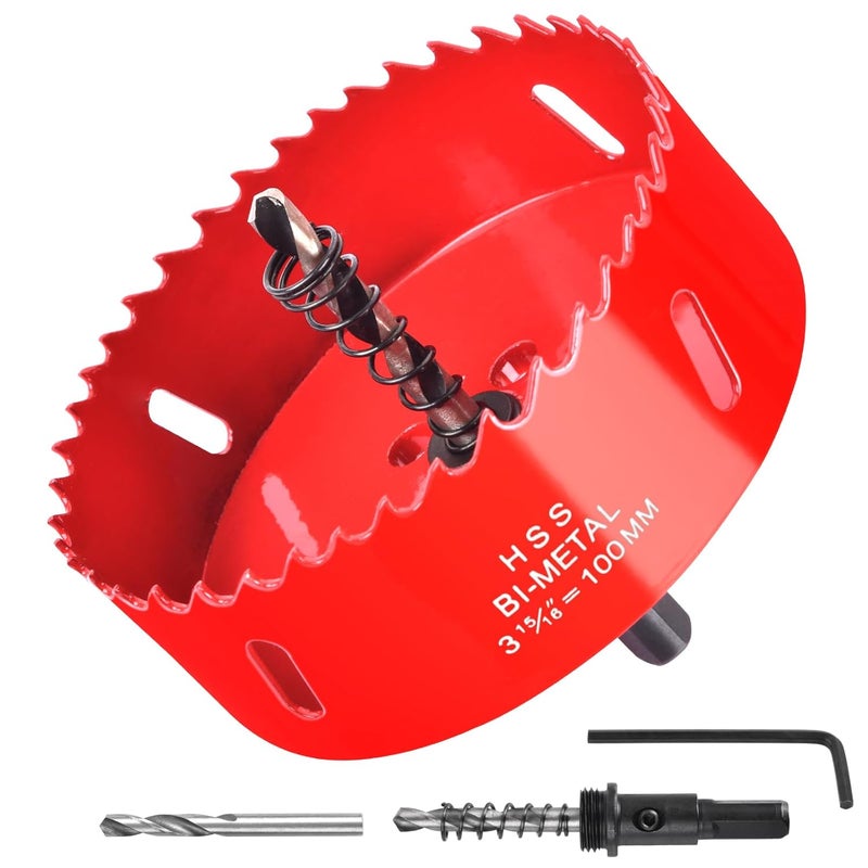 Allwin 3-15/16 Inch / 100mm Hole Saw for Wood, Plastic Board, Ceiling,Drywall, and Metal Sheet - HSS Bi-Metal Hole Cutter with Pilot Drill Bit - Image 1